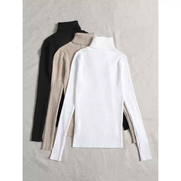 WDIRARA Women's 3 Pieces Turtleneck Ribbed Knit Sweater Basic Pullovers