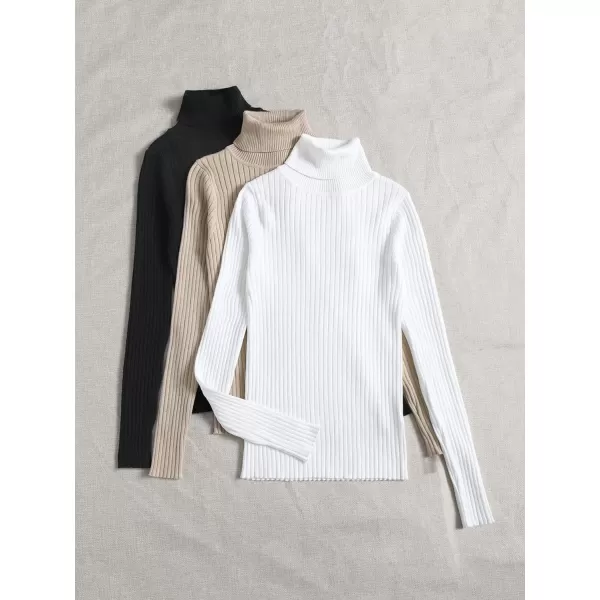 WDIRARA Women's 3 Pieces Turtleneck Ribbed Knit Sweater Basic Pullovers