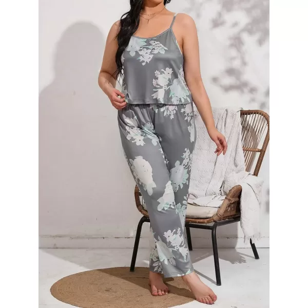 WDIRARA Women's 3 pcs Sleepwear Leaf Print Cami and Pants Pajama Set with Robe