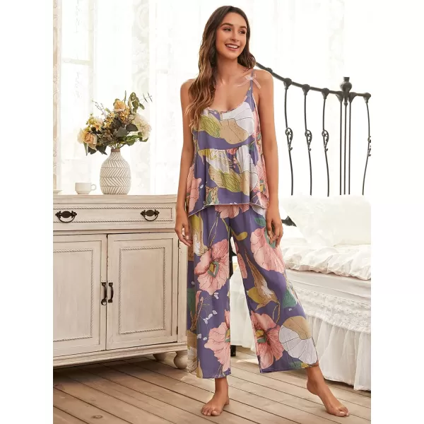 WDIRARA Women's 3 pcs Sleepwear Leaf Print Cami and Pants Pajama Set with Robe