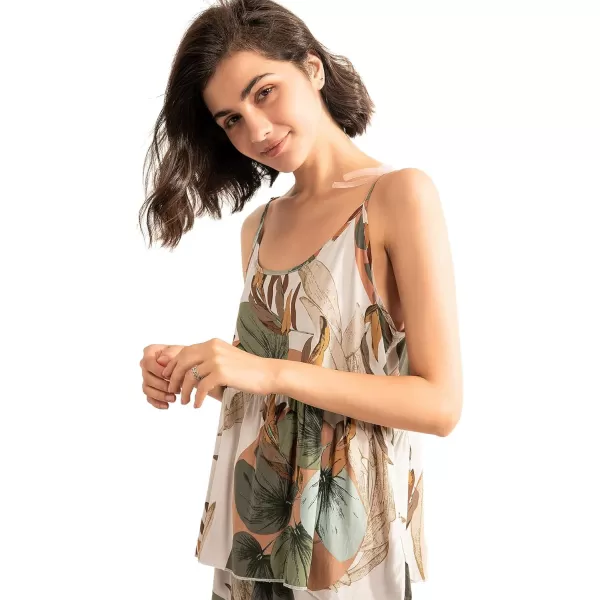WDIRARA Women's 3 pcs Sleepwear Leaf Print Cami and Pants Pajama Set with Robe