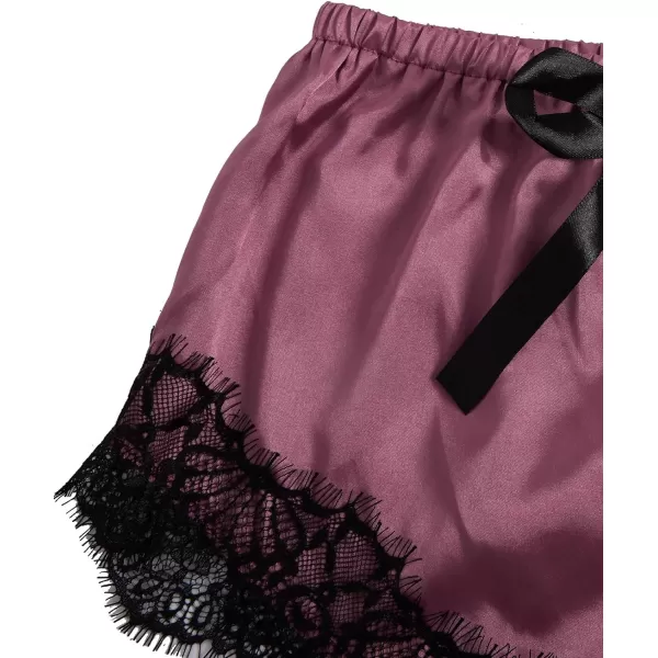 WDIRARA Women's 3pcs Satin Floral Lace Cami Top and Shorts Lingerie Pajama Set with Robe