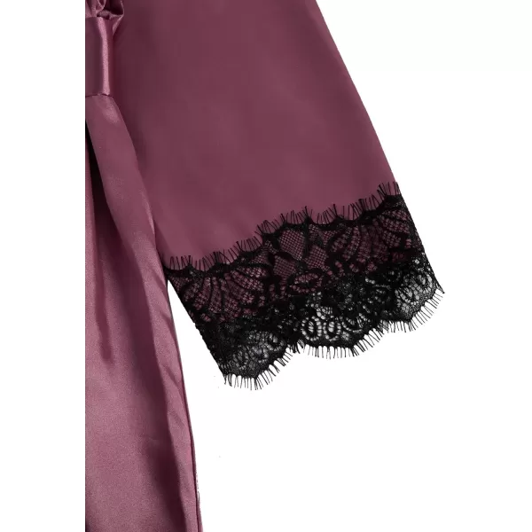 WDIRARA Women's 3pcs Satin Floral Lace Cami Top and Shorts Lingerie Pajama Set with Robe