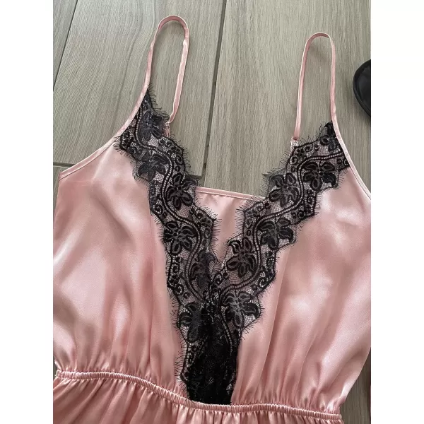 WDIRARA Women's 4 Piece Satin V Neck Sleeveless Lace Trim Onesies Pajama Sets