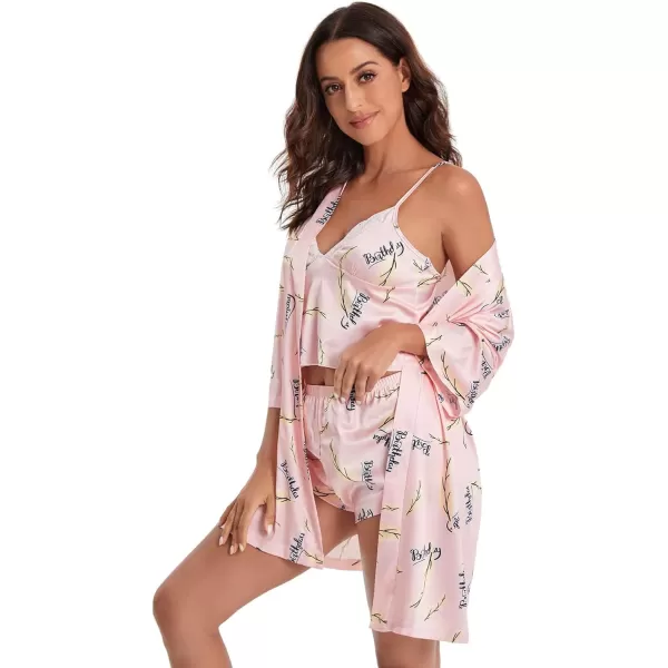 WDIRARA Women's 4 pcs Floral Print Satin Dress Cami Shorts Pajama Set with Robe