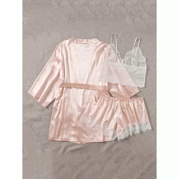 WDIRARA Women's 4 pcs Floral Print Satin Dress Cami Shorts Pajama Set with Robe