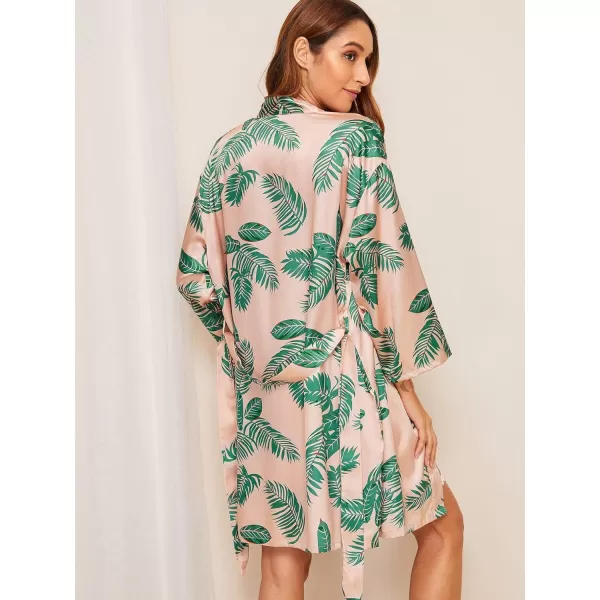WDIRARA Women's 4 pcs Floral Print Satin Dress Cami Shorts Pajama Set with Robe