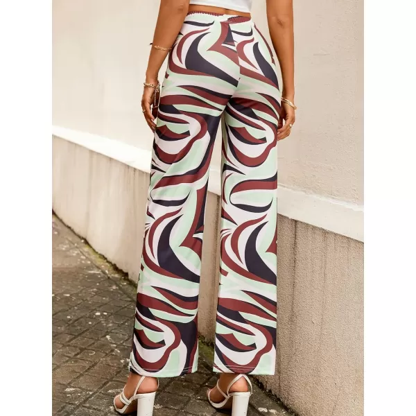 WDIRARA Women's All Over Print High Waist Elastic Flared Leg Casual Long Pants