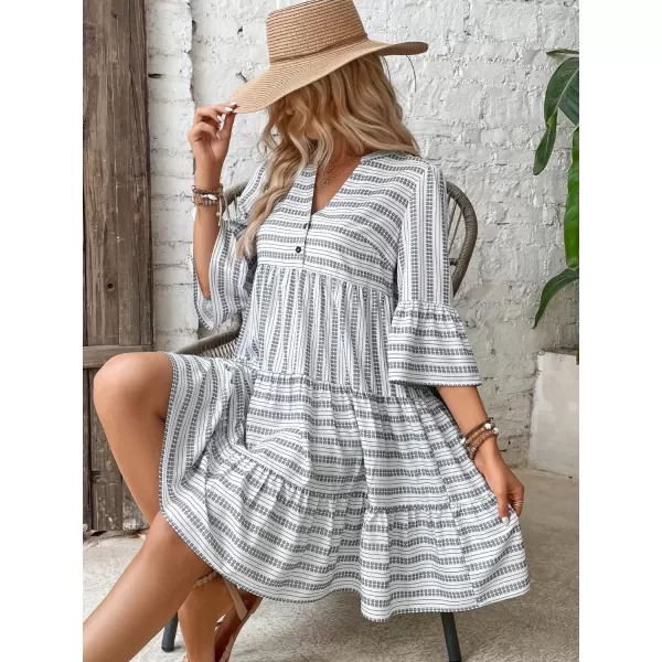 WDIRARA Women's All Over Printed Flounce Sleeve Ruffle Hem High Waisted Button Front Casual Dress