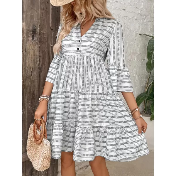 WDIRARA Women's All Over Printed Flounce Sleeve Ruffle Hem High Waisted Button Front Casual Dress