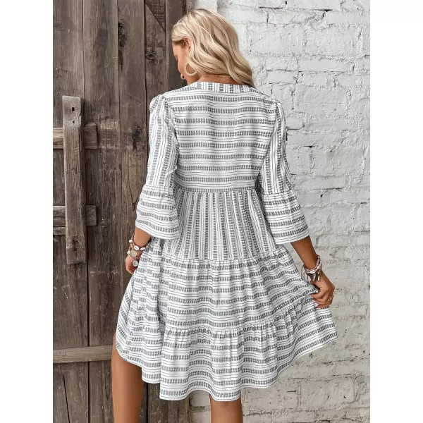 WDIRARA Women's All Over Printed Flounce Sleeve Ruffle Hem High Waisted Button Front Casual Dress