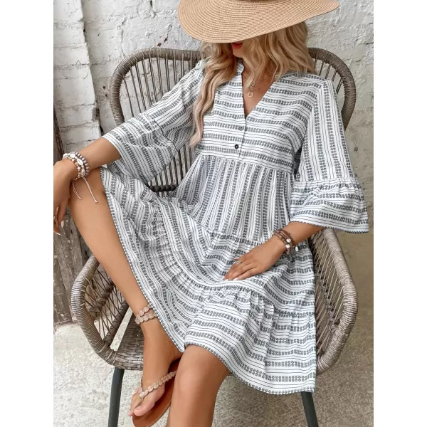 WDIRARA Women's All Over Printed Flounce Sleeve Ruffle Hem High Waisted Button Front Casual Dress
