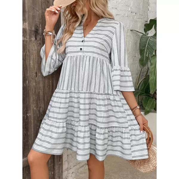 WDIRARA Women's All Over Printed Flounce Sleeve Ruffle Hem High Waisted Button Front Casual Dress
