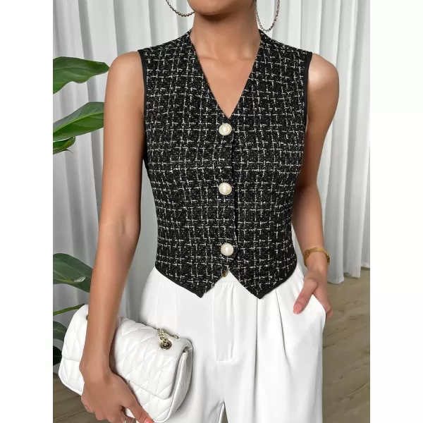 WDIRARA Women's Asymmetrical Hem Button Front Crop Blazer Sleeveless V Neck Blazer Vest