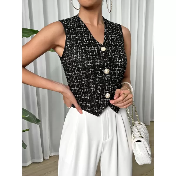 WDIRARA Women's Asymmetrical Hem Button Front Crop Blazer Sleeveless V Neck Blazer Vest