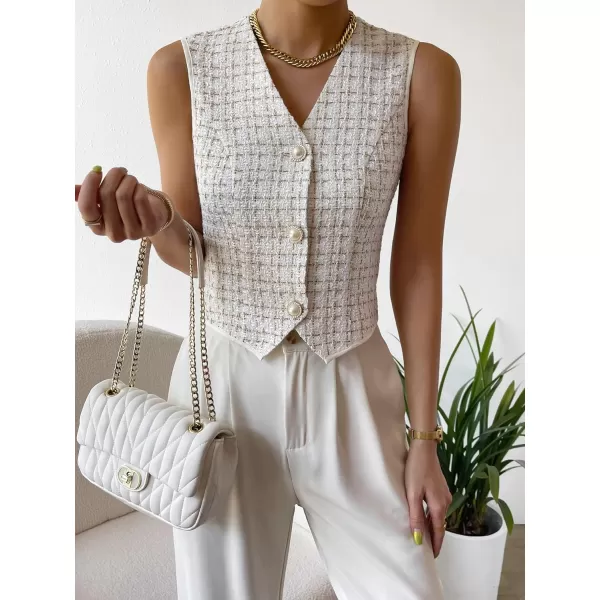 WDIRARA Women's Asymmetrical Hem Button Front Crop Blazer Sleeveless V Neck Blazer Vest