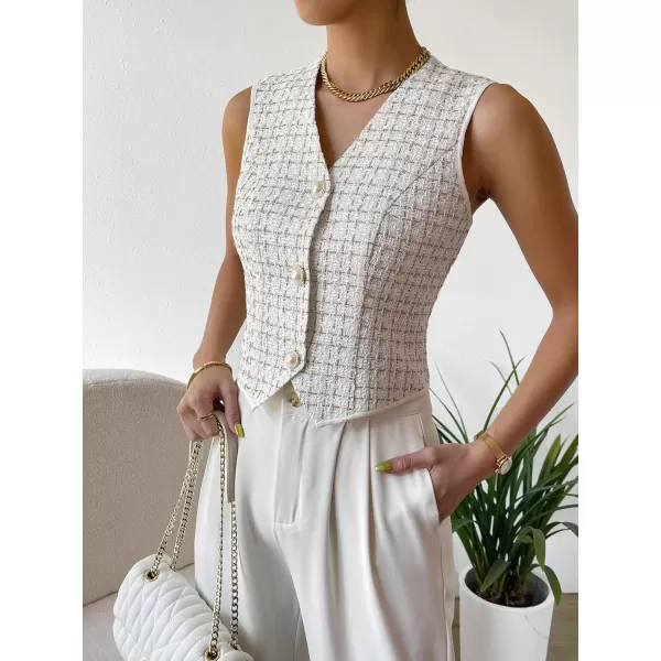 WDIRARA Women's Asymmetrical Hem Button Front Crop Blazer Sleeveless V Neck Blazer Vest