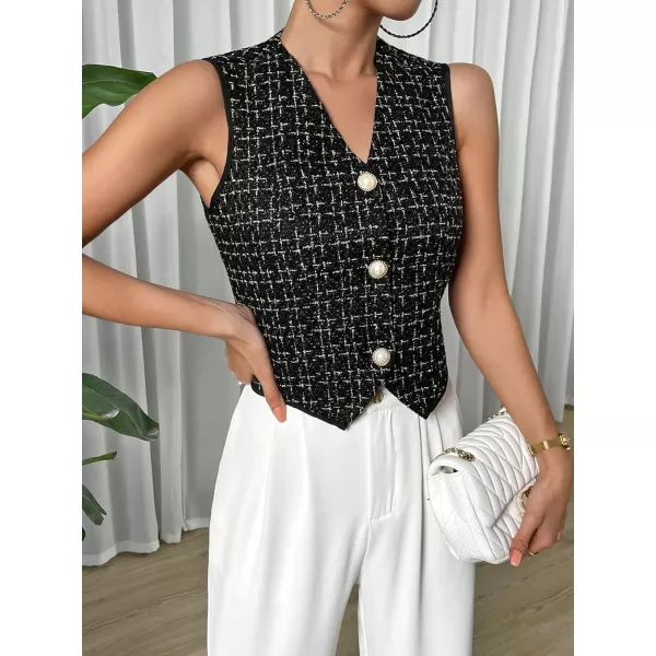 WDIRARA Women's Asymmetrical Hem Button Front Crop Blazer Sleeveless V Neck Blazer Vest