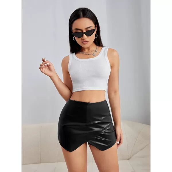 WDIRARA Women's Asymmetrical Hem PU Leather Skinny Skort Party Skirt Shorts