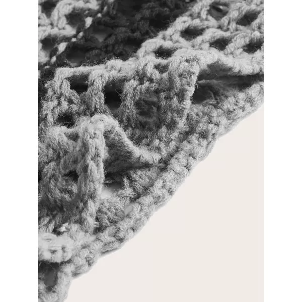 WDIRARA Women's Boat Neck Flounce Long Sleeve Crochet Hollow Out Sweater Crop Knit Top