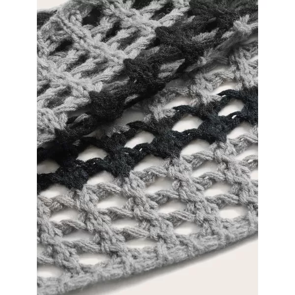 WDIRARA Women's Boat Neck Flounce Long Sleeve Crochet Hollow Out Sweater Crop Knit Top