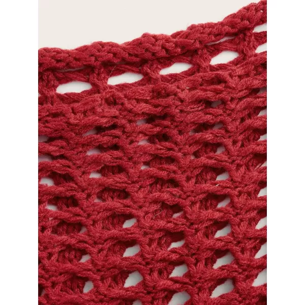 WDIRARA Women's Boat Neck Flounce Long Sleeve Crochet Hollow Out Sweater Crop Knit Top