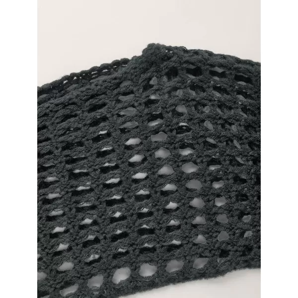 WDIRARA Women's Boat Neck Flounce Long Sleeve Crochet Hollow Out Sweater Crop Knit Top