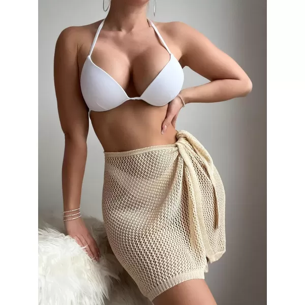 WDIRARA Women's Boho Hollow Out Knot Side Cover Up Skirt Crochet Knit Sheer Beach Skirts