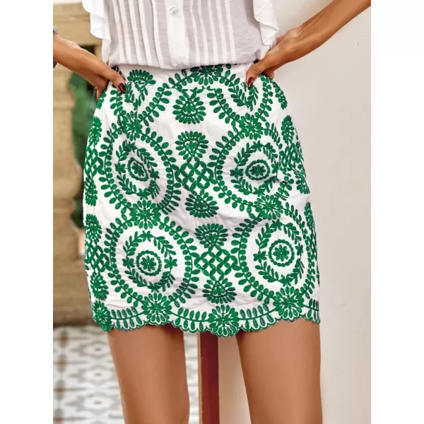 WDIRARA Women's Boho Tribal Print Scallop Trim Summer Zipper Bodycon Mini Skirt