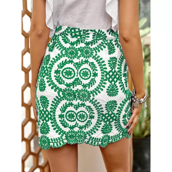 WDIRARA Women's Boho Tribal Print Scallop Trim Summer Zipper Bodycon Mini Skirt
