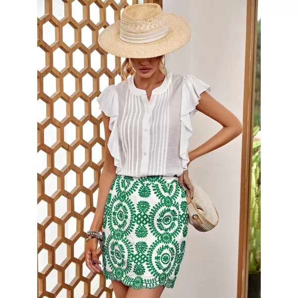 WDIRARA Women's Boho Tribal Print Scallop Trim Summer Zipper Bodycon Mini Skirt