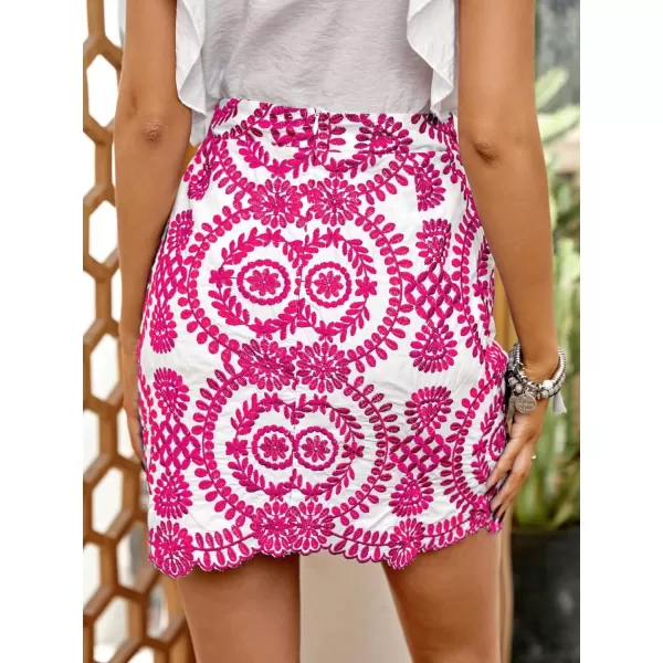 WDIRARA Women's Boho Tribal Print Scallop Trim Summer Zipper Bodycon Mini Skirt