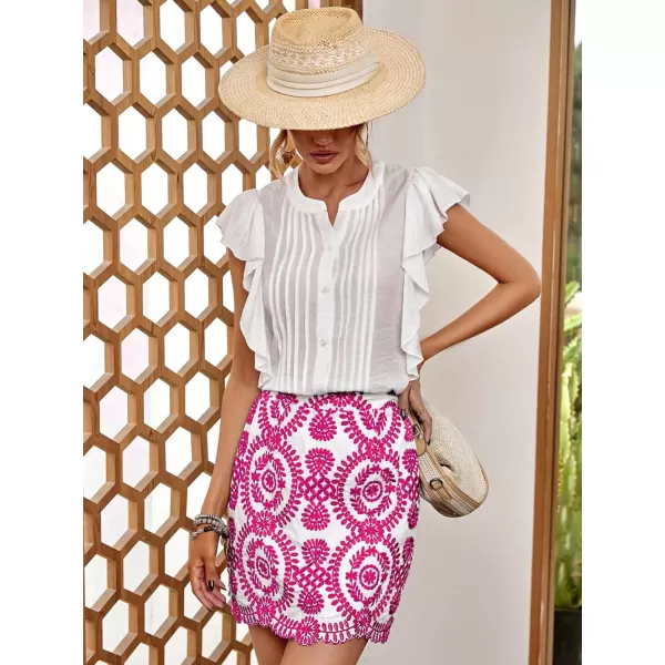 WDIRARA Women's Boho Tribal Print Scallop Trim Summer Zipper Bodycon Mini Skirt