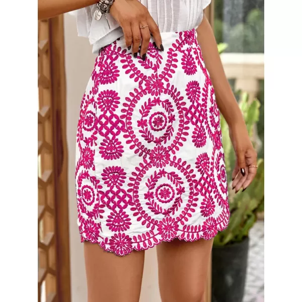 WDIRARA Women's Boho Tribal Print Scallop Trim Summer Zipper Bodycon Mini Skirt