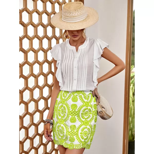 WDIRARA Women's Boho Tribal Print Scallop Trim Summer Zipper Bodycon Mini Skirt