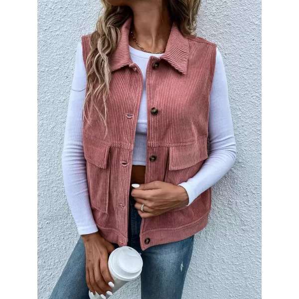 WDIRARA Women's Button Front Sleeveless Collar Corduroy Vest Jacket with Pocket