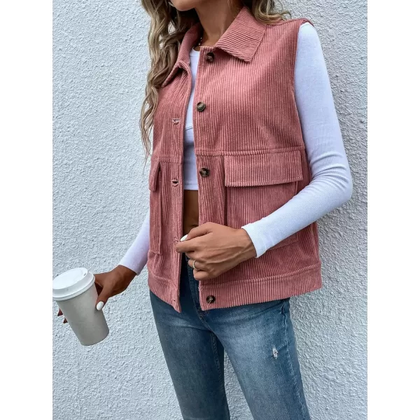 WDIRARA Women's Button Front Sleeveless Collar Corduroy Vest Jacket with Pocket