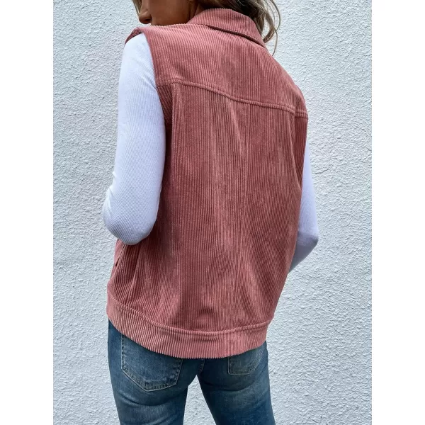WDIRARA Women's Button Front Sleeveless Collar Corduroy Vest Jacket with Pocket