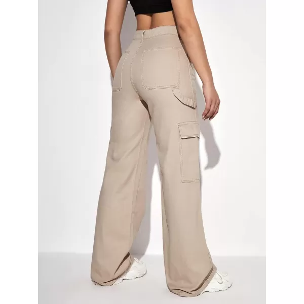 WDIRARA Women's Camo Print Cargo Jeans High Waist Wide Leg Denim Army Pants
