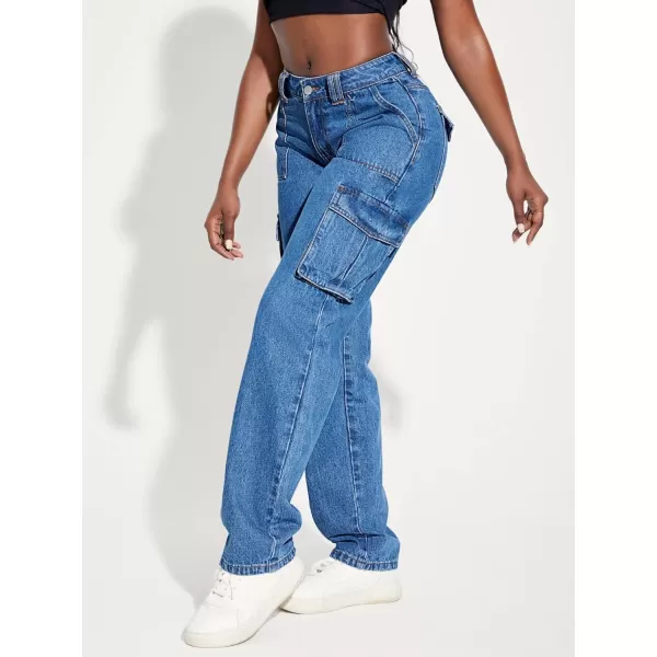 WDIRARA Women's Camo Print Cargo Jeans High Waist Wide Leg Denim Army Pants