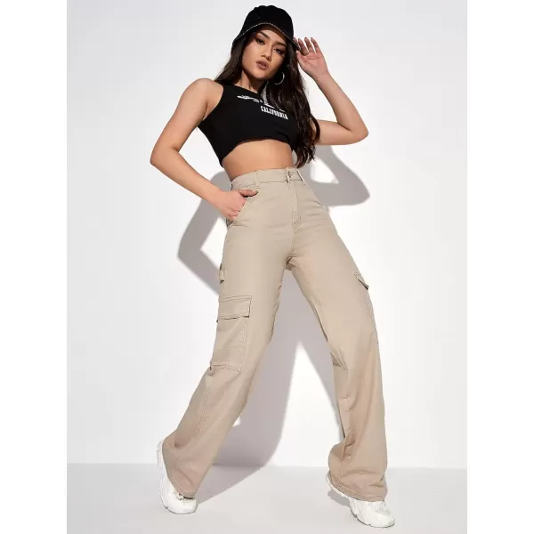 WDIRARA Women's Camo Print Cargo Jeans High Waist Wide Leg Denim Army Pants