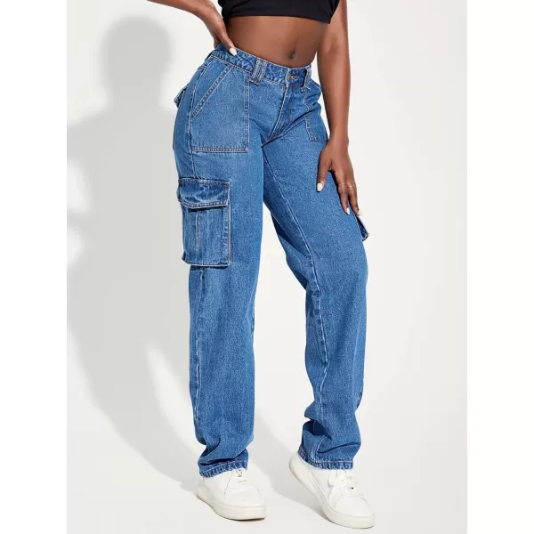 WDIRARA Women's Camo Print Cargo Jeans High Waist Wide Leg Denim Army Pants