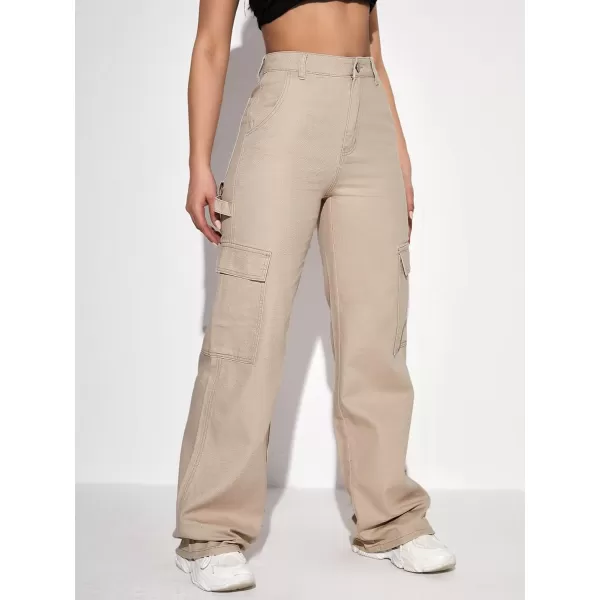 WDIRARA Women's Camo Print Cargo Jeans High Waist Wide Leg Denim Army Pants