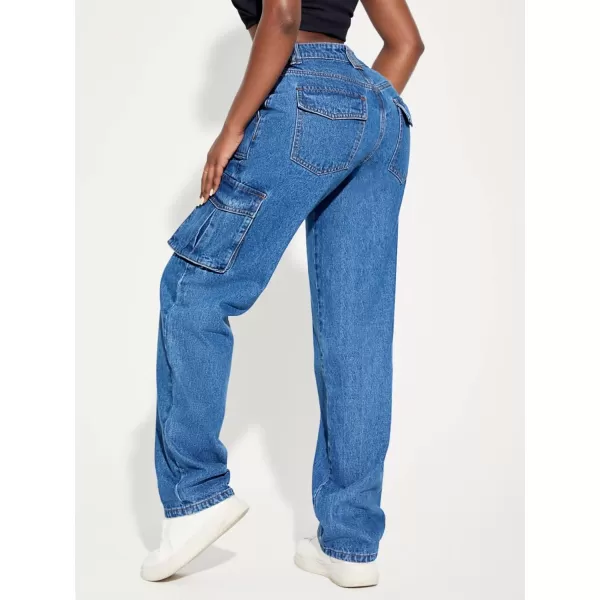 WDIRARA Women's Camo Print Cargo Jeans High Waist Wide Leg Denim Army Pants
