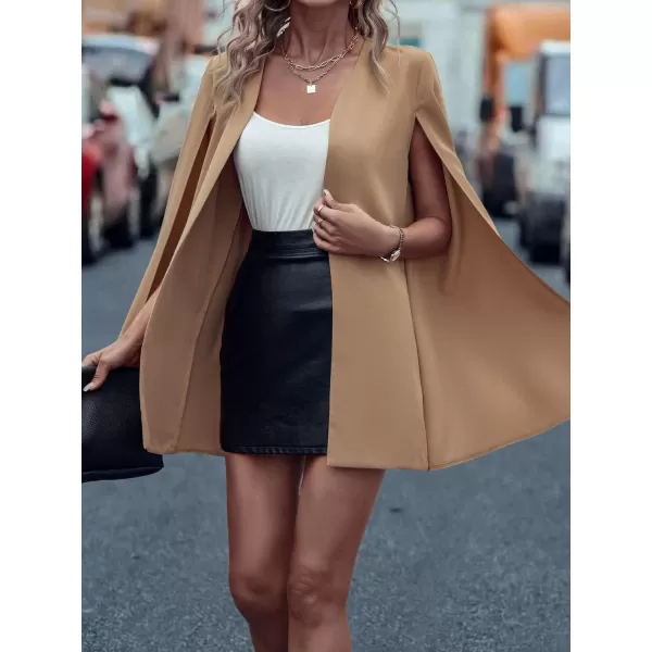 WDIRARA Women's Cape Blazer Cloak Split Sleeve Open Front Jacket Work Business Casual Blazer Solid Cape Coats
