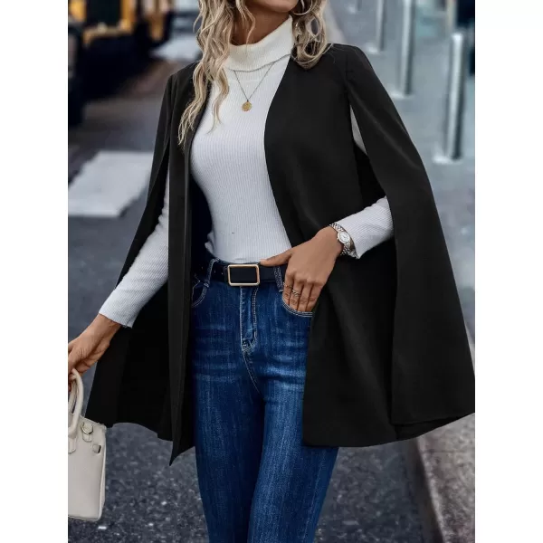 WDIRARA Women's Cape Blazer Cloak Split Sleeve Open Front Jacket Work Business Casual Blazer Solid Cape Coats