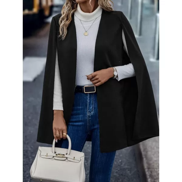 WDIRARA Women's Cape Blazer Cloak Split Sleeve Open Front Jacket Work Business Casual Blazer Solid Cape Coats