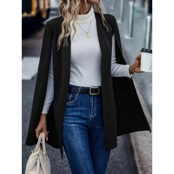 WDIRARA Women's Cape Blazer Cloak Split Sleeve Open Front Jacket Work Business Casual Blazer Solid Cape Coats