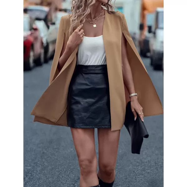 WDIRARA Women's Cape Blazer Cloak Split Sleeve Open Front Jacket Work Business Casual Blazer Solid Cape Coats