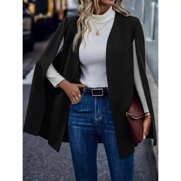 WDIRARA Women's Cape Blazer Cloak Split Sleeve Open Front Jacket Work Business Casual Blazer Solid Cape Coats